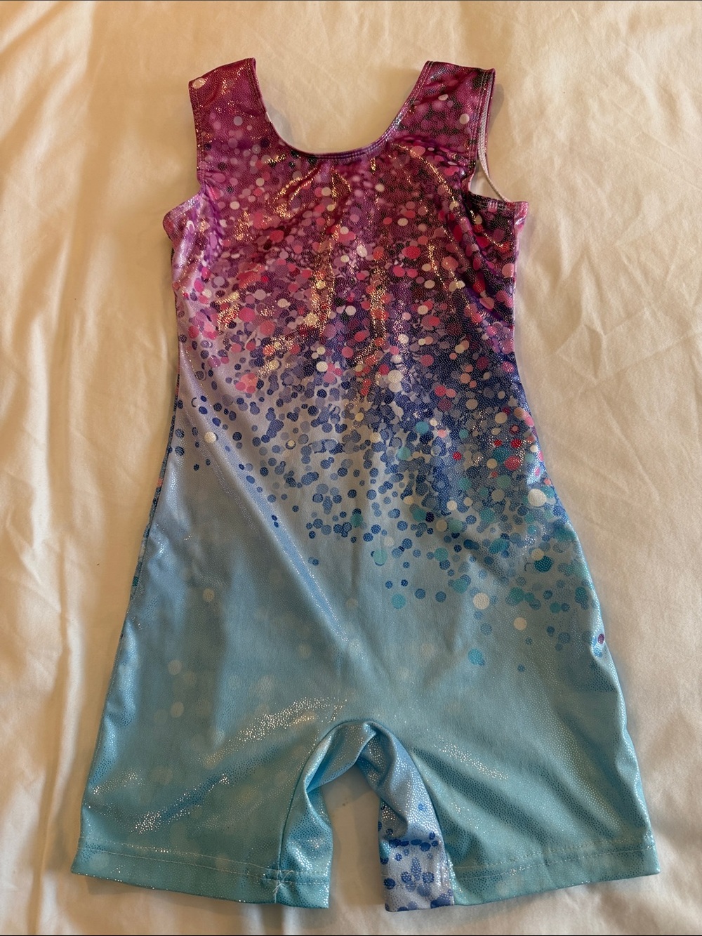 Girls Ombre Sparkle Gymnastics Leotard Romper - Pink to Light Blue